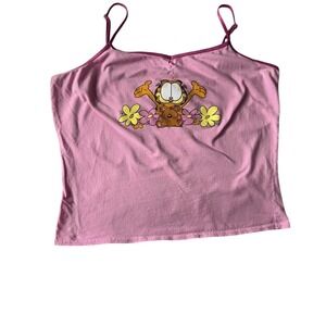 Vintage Garfield Graphic Pink Cami‎ Tank Top Sleeveless Cartoon Character Y2K